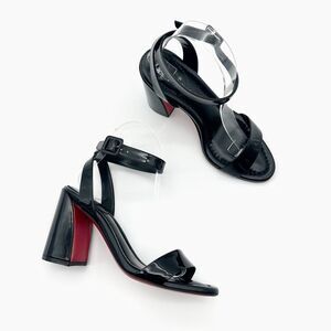 CHRISTIAN LOUBOUTIN Miss Sabina Black Ankle Strap Heel Size 37.5 Patent Leather
